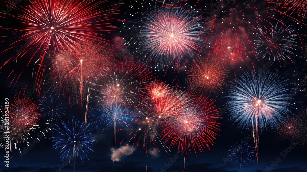 Naklejka premium night red white and blue firework