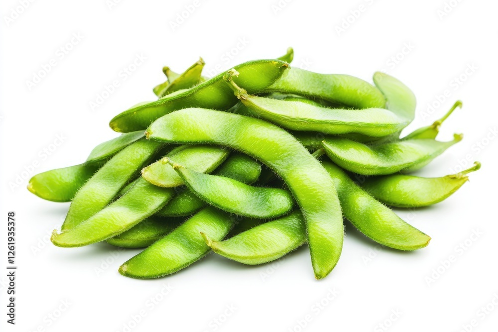 Fresh green edamame pods on white background Fresh green edamame pods on white background