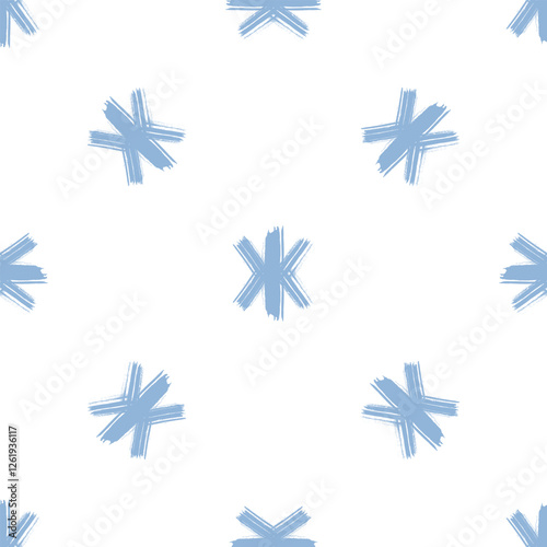 Seamless pattern featuring hand-drawn abstract shapes in blue ink. Modern graphic design. 