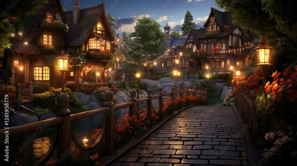 Naklejka premium village wooden bridge