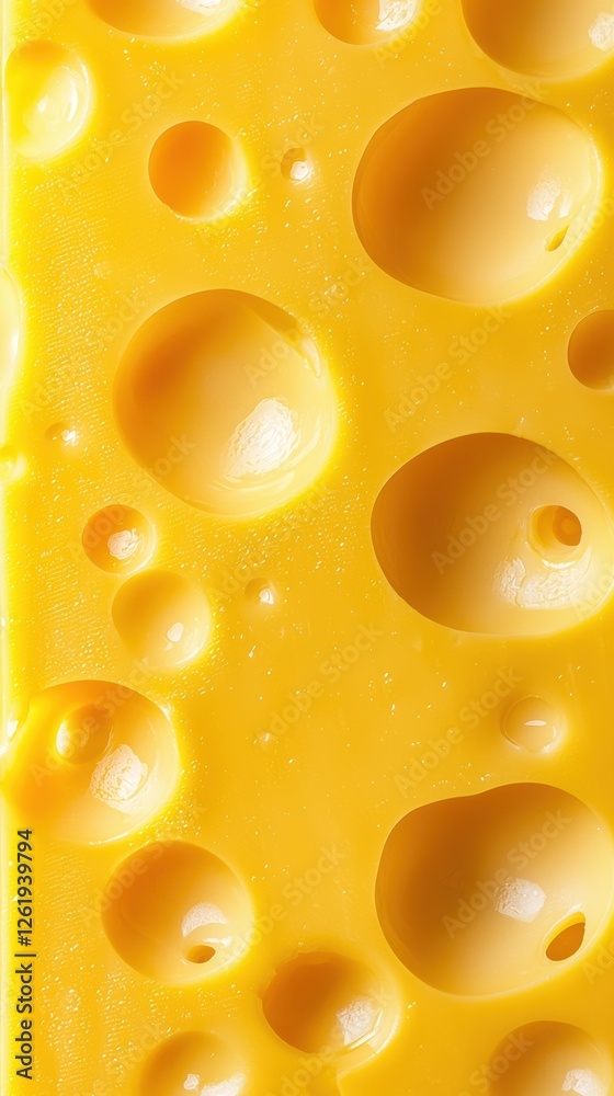 Minimalist presentation of yellow cheese with uniform holes Minimalist presentation of yellow cheese with uniform holes