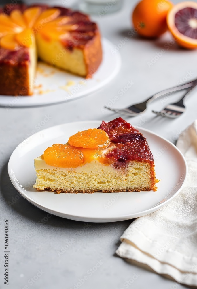 Upside-down cake slice with blood oranges and mandarins Upside-down cake slice with blood oranges and mandarins