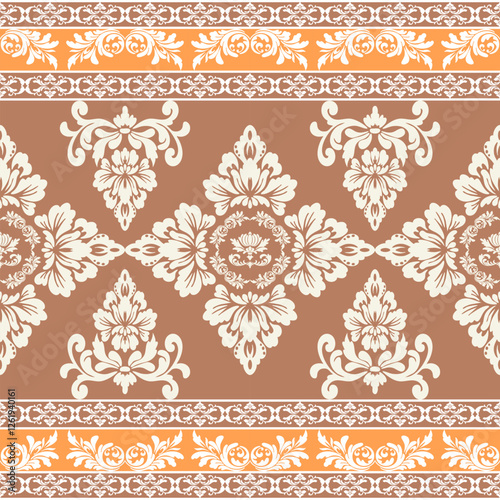 Seamless pattern of vector damask, colorful, bright, Asian style.
