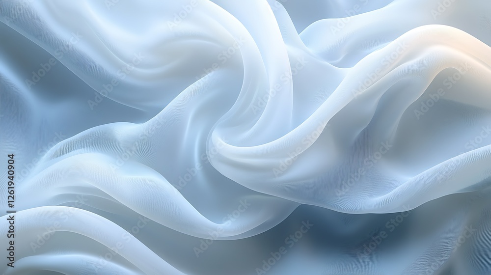 Obraz premium Light blue fabric drapes softly. Background is blurred. Use website background