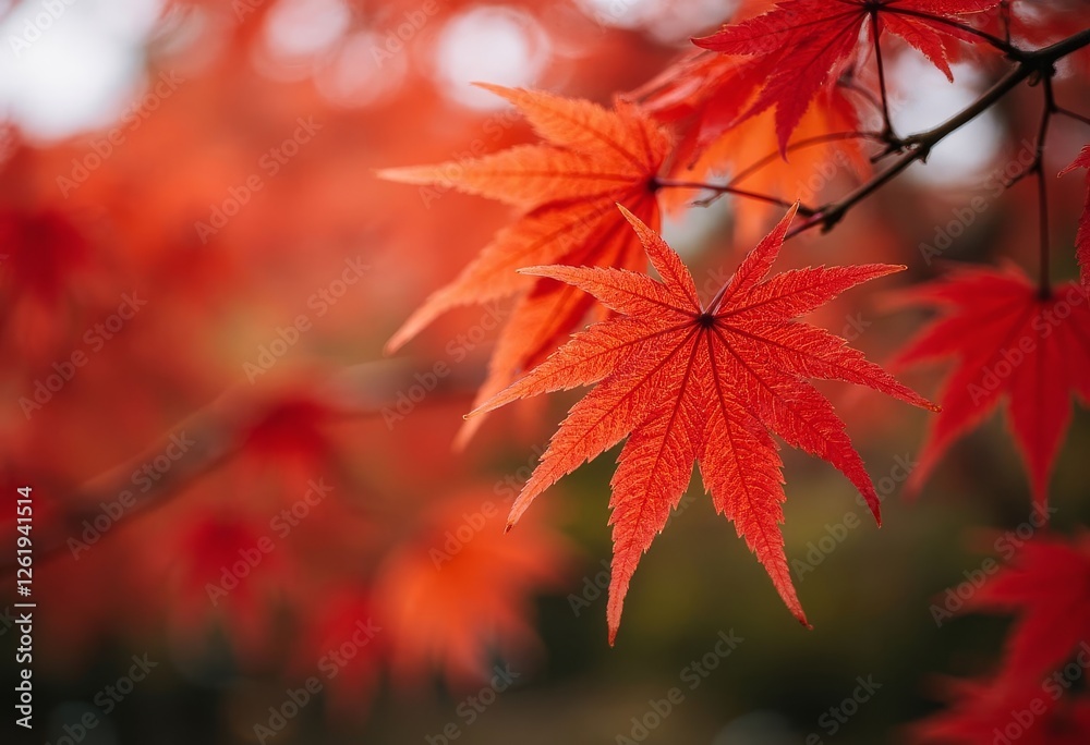 Vibrant Red Japanese Maple Leaves in Autumnal Light Vibrant Red Japanese Maple Leaves in Autumnal Light