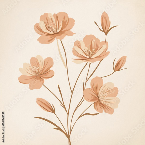 A minimalist floral composition with grainy gradients in soft peach and cream