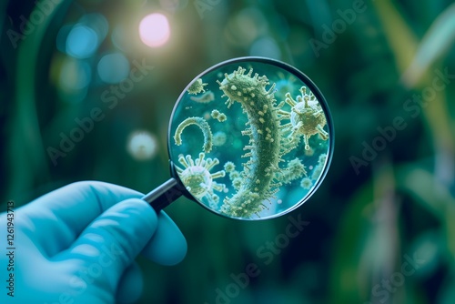 Magnifying glass showing green germs