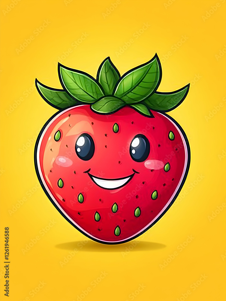 Obraz premium Happy Strawberry Character, Healthy Food Mascot, isolated, for kids illustration. Generative AI