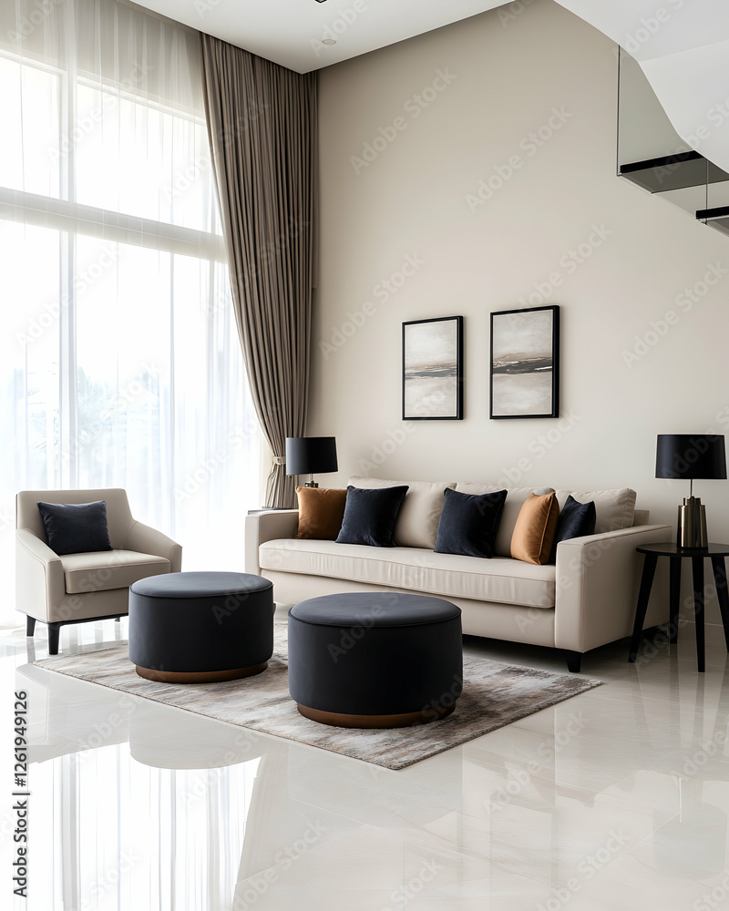 Fototapeta premium Modern living room with furniture for relaxation and home improvement. Generative AI