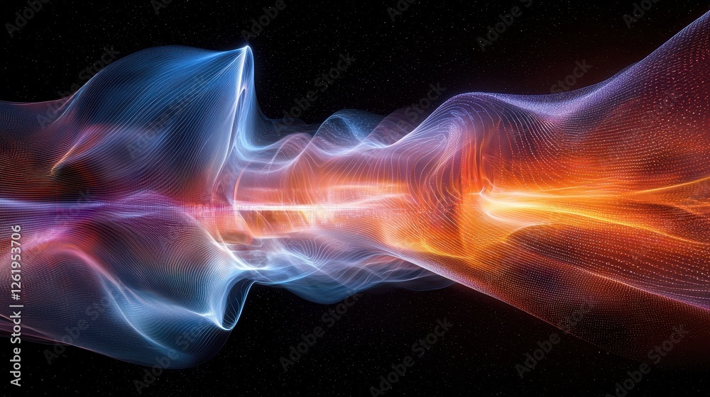 Fototapeta premium Dynamic flow of colorful light waves abstract digital art dark background visual energy