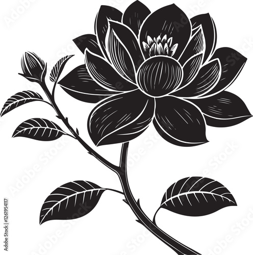 Jackfruit Blossom Silhouette Vector Art – Elegant Black Shape Design