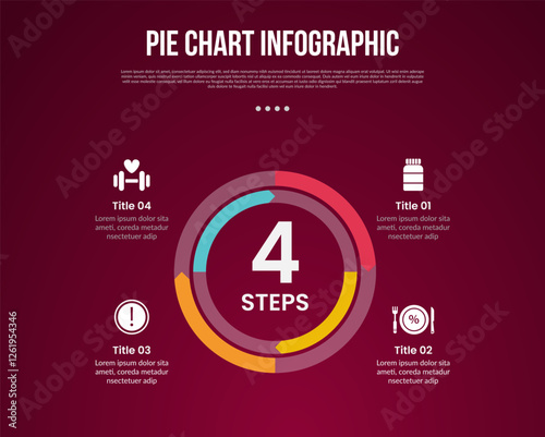 pie chart base template infographic with thick double outline circular with 4 point dark background style for slide presentation