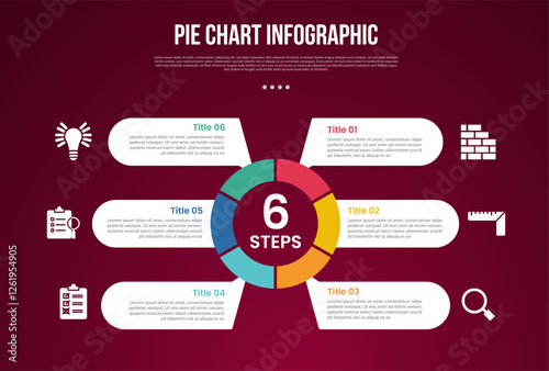 pie chart base template infographic with piechart and callout discussion box spreading with 6 point dark background style for slide presentation