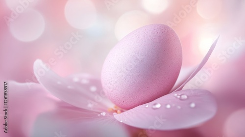 Pastel Egg Resting Gently on a Soft Flower Petal in Bloom