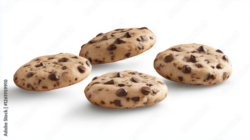 Collection of half chocolate chip cookies on white background, Chocolate Chip Cookie Closeup, Homemade Chocolate Chip Cookies Stacked Towe Collection of half chocolate chip cookies on white background, Chocolate Chip Cookie Closeup, Homemade Chocolate Chip Cookies Stacked Towe