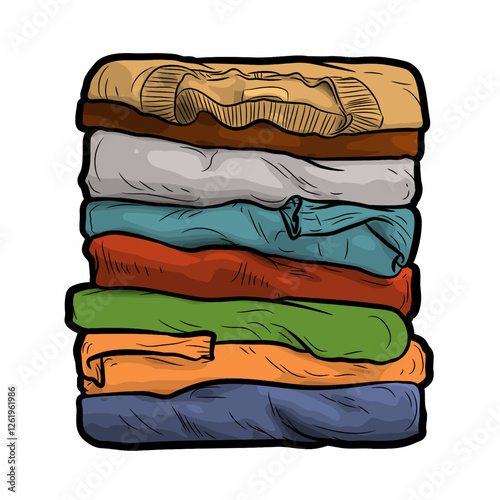 Colorful vector illustration of a laundry stack with shirts and tops