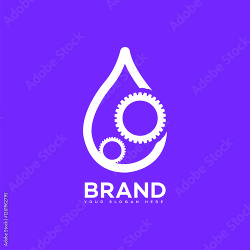 Lubrication Service Gears Oil Drop Mechanic Logo Design