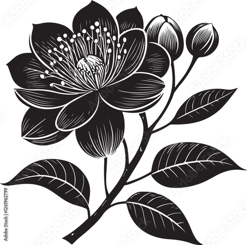 Jackfruit Blossom Silhouette Vector Art – Elegant Black Shape Design