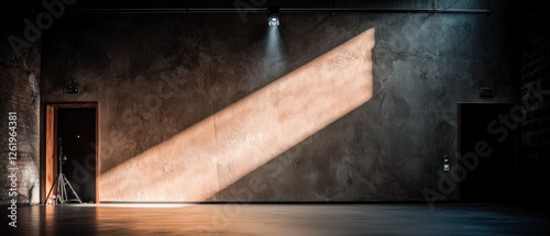 Sunlit Concrete Room Interior with Two Doors