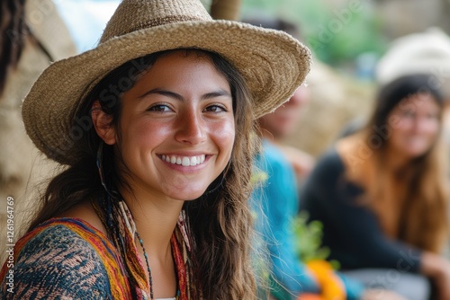 Young latin american farmer smiling at local market