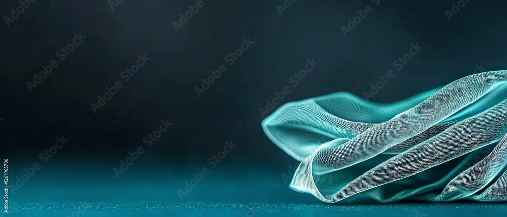 Fototapeta premium Teal Fabric Draped on Dark Background