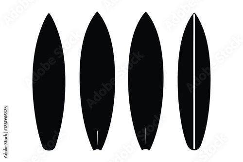Set of different shapes surfboards vector style silhouette illustration4.eps
