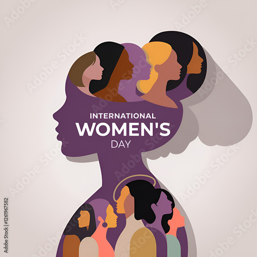 Diverse Women Celebrating International Women's Day. A vibrant graphic design celebrating International Women's Day