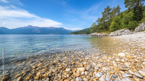 Serene Lakeside Pebble Beac...
