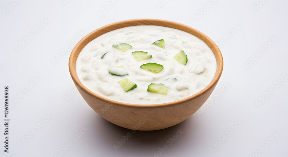 Refreshing Creamy Cucumber Raita in Wooden Bowl A Delicious Indian Yogurt Dip Refreshing Creamy Cucumber Raita in Wooden Bowl A Delicious Indian Yogurt Dip