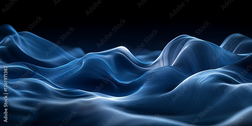 Fototapeta premium Blue abstract waves, dark background, digital art, website design