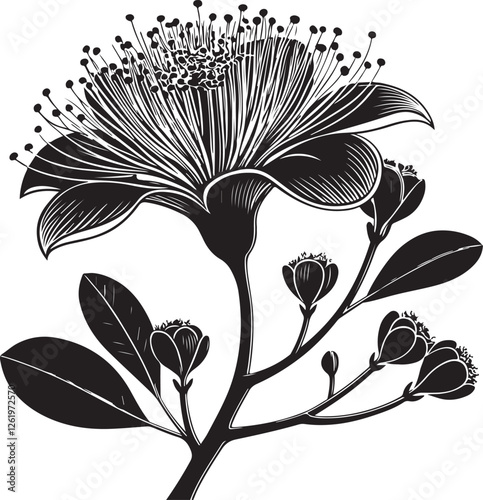 Jackfruit Blossom Silhouette Vector Art – Elegant Black Shape Design