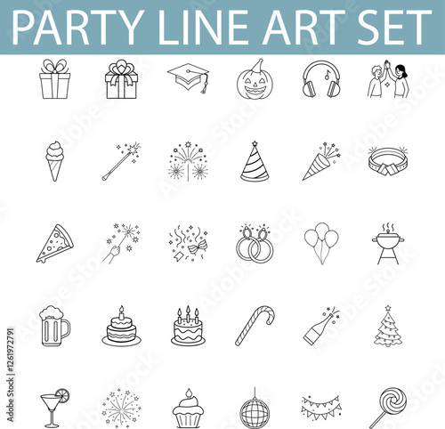Party Line Art Set Icons for Celebrations and Events