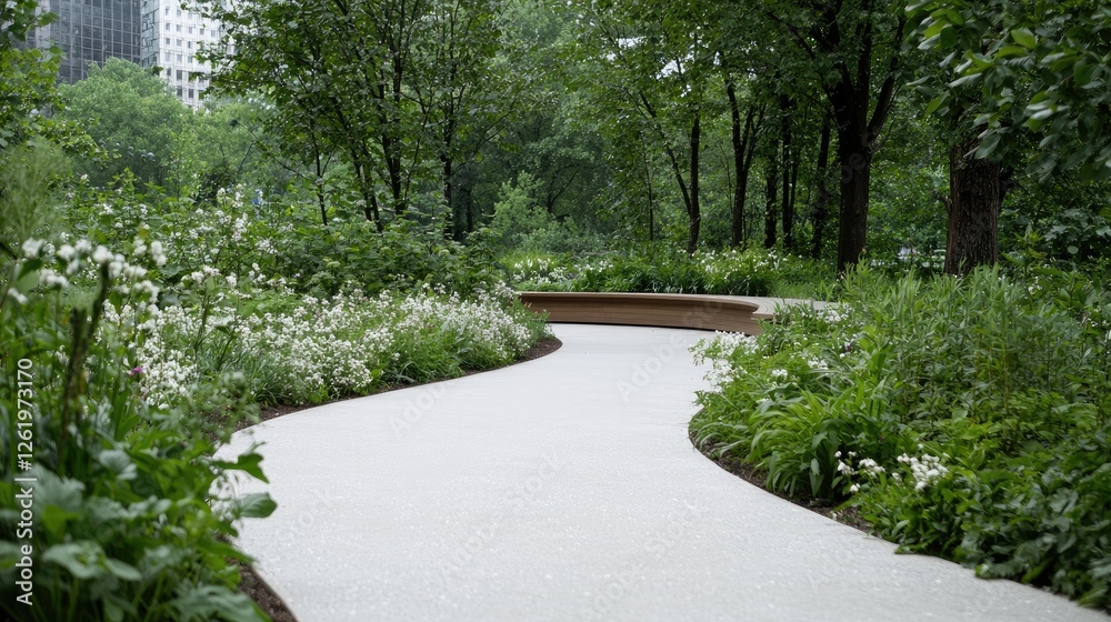 Obraz premium Park Pathway Winding Through Lush Landscaping