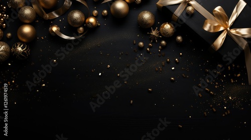 lights black and gold christmas background
