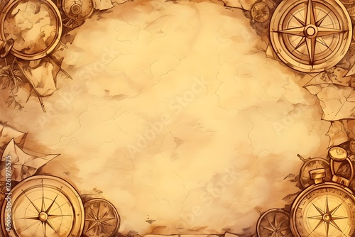 Vintage Weathered Nautical Background with Antique Compass and Paper Texture