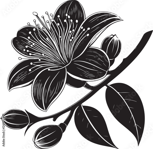 Jackfruit Blossom Silhouette Vector Art – Elegant Black Shape Design