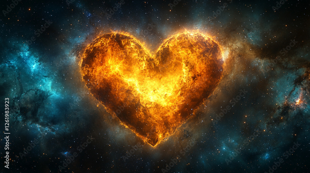 A heart-shaped nebula in deep space, surrounded by stars and cosmic dust, with no sunlight visible. The vivid celestial scene captures chaos and cosmic beauty, offering space for text A heart-shaped nebula in deep space, surrounded by stars and cosmic dust, with no sunlight visible. The vivid celestial scene captures chaos and cosmic beauty, offering space for text