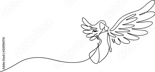 Single Line Angel Drawing Wings, Faith, Heaven, Grace, Art