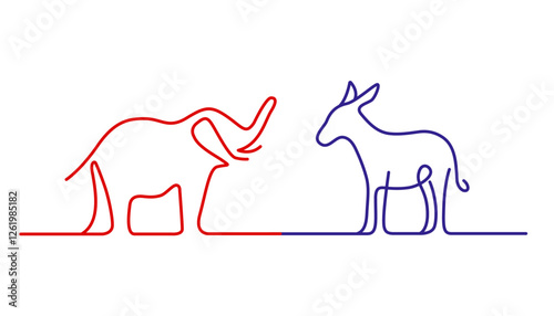 Political Donkey and Elephant Icons, linear art, Republican vs Democrat, Election Day