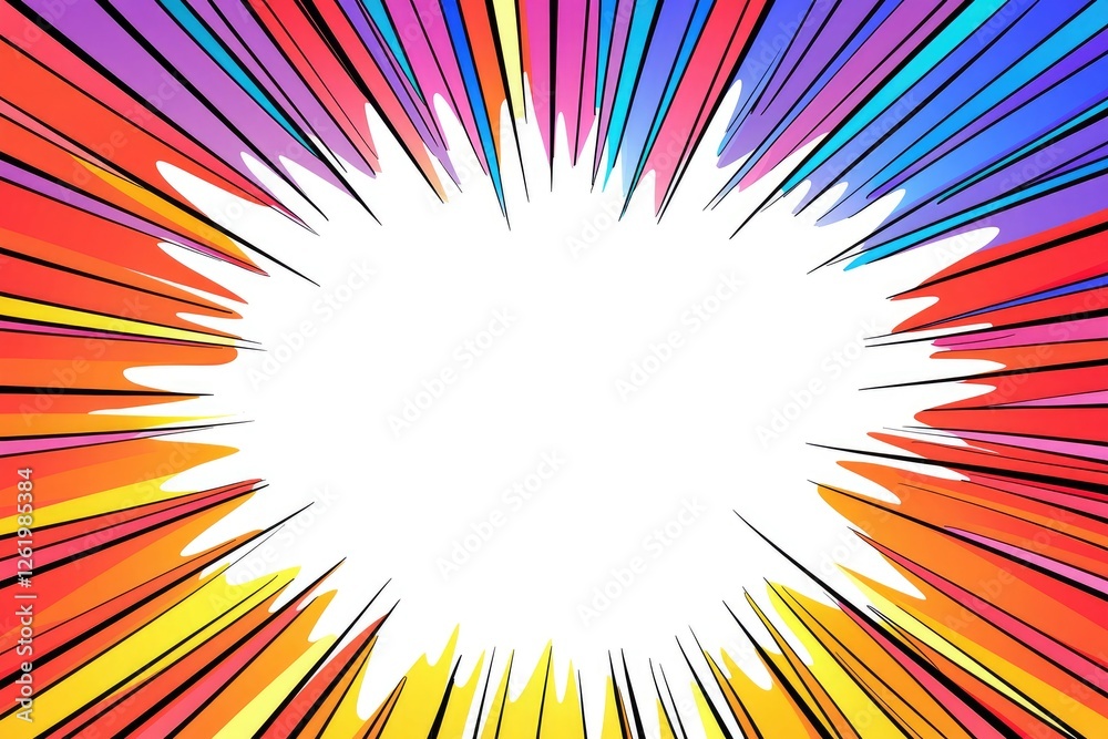 Colorful radial burst background with central white space for text or image. Colorful radial burst background with central white space for text or image.