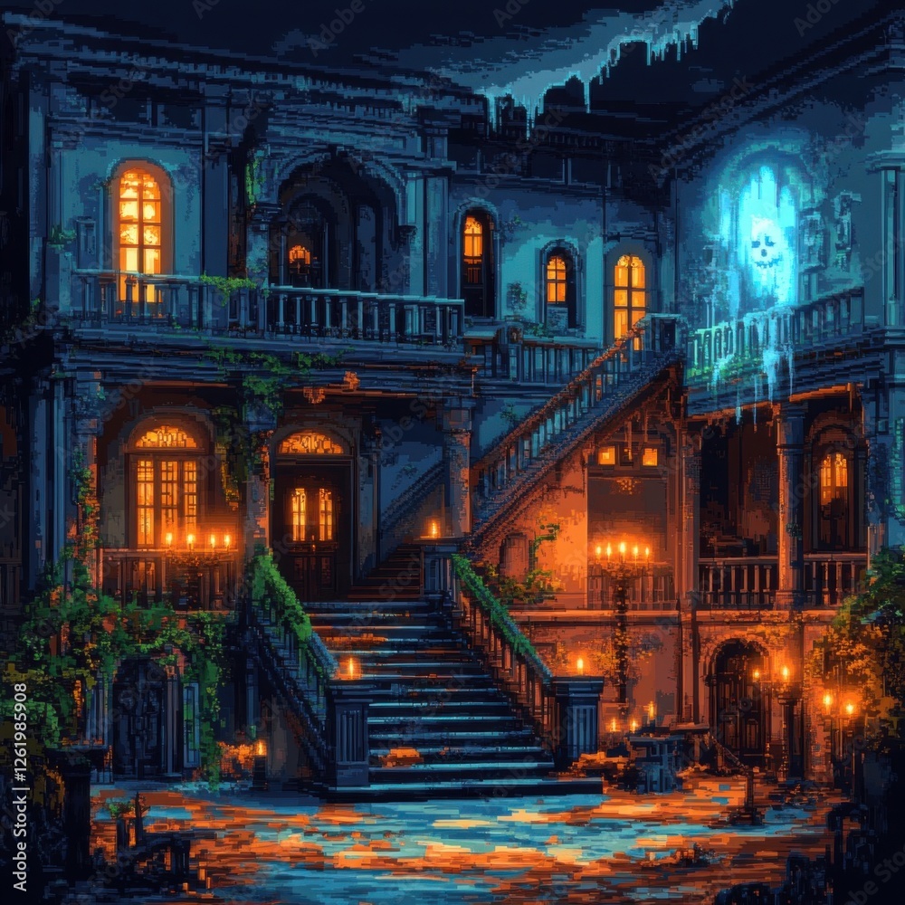 Obraz premium Enchanted Gothic Manor with Mysterious Light and Overgrown Nature