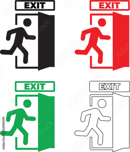  Walk through evacuation door icon. Outline Walk through evacuation door vector icon for web design isolated on white background exit 10 Eps