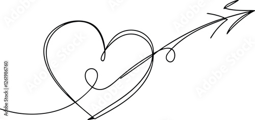 Tableau sur toile OneLine Art Arrow Piercing Heart, Love, Romance, Cupid