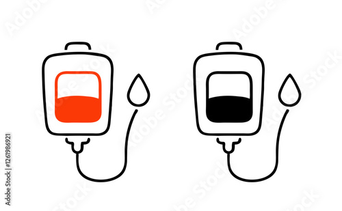 IV drip blood bag symbol in black and red for blood donation concept