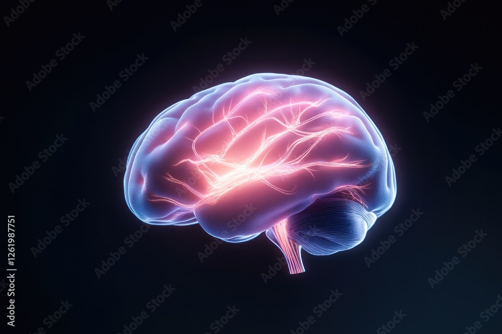 Glowing brain illustration highlighting neural connections and p Glowing brain illustration highlighting neural connections and p
