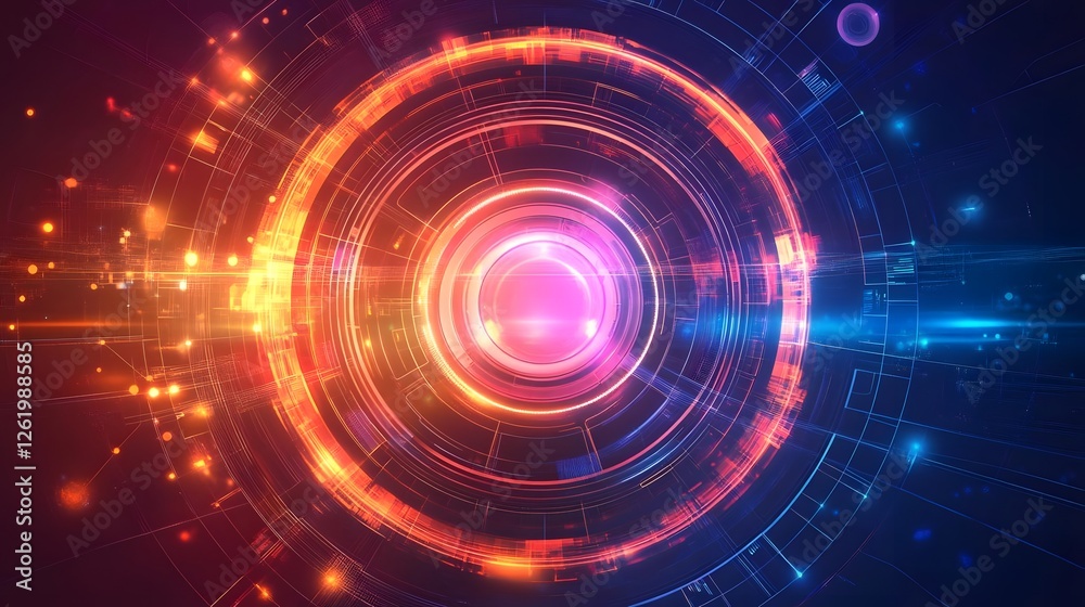 Fototapeta premium Abstract digital background featuring vibrant circular patterns and glowing lights in a futuristic design