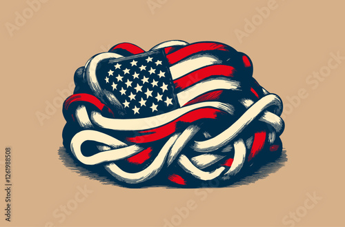 USA flag tangled in a knot, American flag, united stated of America