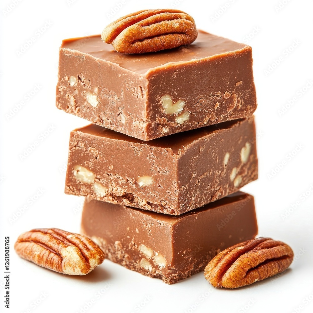 Fudge with pecans, isolate on white background Fudge with pecans, isolate on white background
