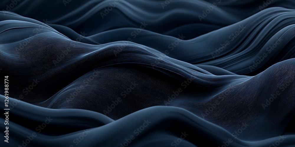 Fototapeta premium Dark blue fabric waves, abstract background
