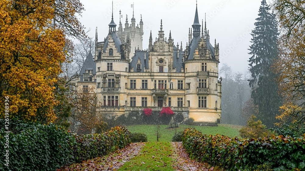 Fototapeta premium Autumnal Castle in the Rain